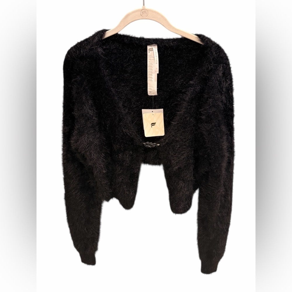 Fabletics Mini Crop Cardigan Faux Fur Front Clasp Size Medium New with Tags